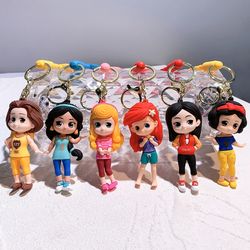 Anime Disney Keychain Cartoon Girl Mermaid Princess Keychain Cute Snow White Alice Keyring Bag Accessories Toys Gifts Wh