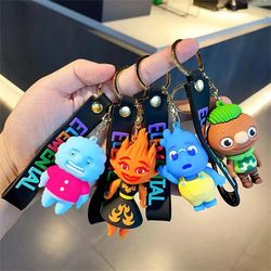 Disney Movie Elemental Keychain Anime Figure Wade Ripple Ember Lumen Clod Gale Silicon Keychain Backpack Key Rings Ornam