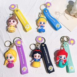 The Little Mermaid Princess Keychain Snow White Elsa Pendant Keychain Car Keyrings Mobile Phone Bag Hanging Jewelry Kids