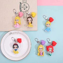 Disney Princess Keychain Figurine Keyring Student Bag Pendant Hanging Jewelry Accessories Key Ring Birthday Toys Girls G