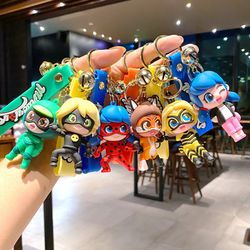 Creative Miracle Ladybug Girl Keychain Trendy 3D Rubber Anime Marina Lena Figure Pendant Keyring Jewelry Cute Gift for F