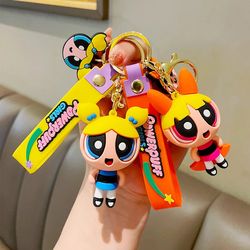 Cute Powerpuff Girls Figure Keychain Anime Cartoon Keyring Jewelry Pendent Car Key Accessories Ornament Toy Xmas Gift fo