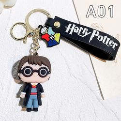 Harri Potter Keychain Anime Action Figure Doll Aesthetic Keychains Silicone Key Ring Cosplay Toys Cute Backpack Car Keyr