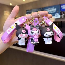 Kawaii Sanrio Keychain Cute Cartoon Kuromi Doll Pendant Car Keyring Schoolbag Decoration Ornaments Jewelry Gifts for Fri