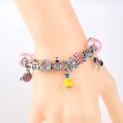 Classic Princess Dress Pendant Charm Bracelets Pink Crystal Minnie Mickey Bead Bracelet DIY Fashion Jewelry