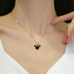 Disney Cartoon Zircon Minnie Mouse Head Pendant Necklaces for Women Girls Stainless Steel Collar Accessories Gifts for F