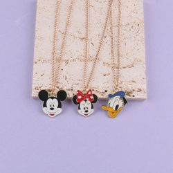 Disney Mickey Cartoon Necklace Anime Jewelry Minnie Donald Duck Cute Hoodie Chain Accessories Kids Boys Girls Birthday X