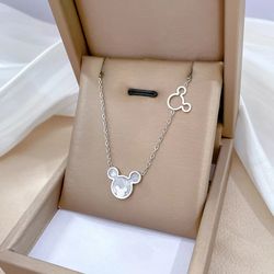 Disney Stainless Steel Cartoon Cute Shell Mickey Mouse Head Necklace for Women Girls Lovely Fashion Accessories Gifts
