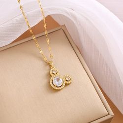 Sweet Cute Disney Mickey Mouse Head Pendant Necklaces for Women Girls Stainless Steel Chain Accessories Jewelry Gifts