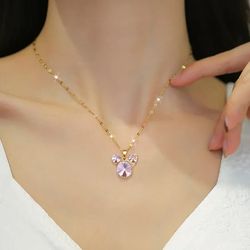 Disney Cartoon Pink Zircon Minnie Mouse Pendant Necklaces for Women Girls Cute Accessories Christmas Gifts for Friends F