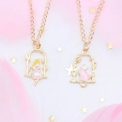 Cute Swing Alice Rabbit Charm Necklace for Women Girls Bunny Animal Pendant Alice In Wonderland Party Jewelry Gift Drop