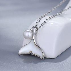 Fashion Simple Dolphin Fishtail Necklace Classic Retro Reverse Pearl Shell Mermaid Clavicle Chain Pendant Gift