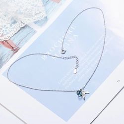 S925 Sterling Silver Women's Sapphire Beads Mermaid Tail Pendant Necklace