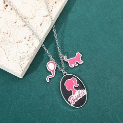 Pink Barbie Necklace Letter B Barbie Figure Metal Badge Pendant Necklace Collar for Girl Women Kawaii Jewelry Accessorie
