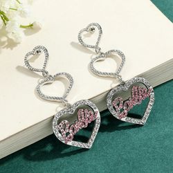 Barbie Pink Crystal Dangle Earrings Heart Shine Luxurious Iced Out Women Earrings Fashion Jewelry Party Accessories Birt