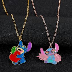 Disney Anime Lilo & Stitch Necklace Cartoon Figure Stitch Metal Enamel Pendant Necklace Trend Jewelry Accessories