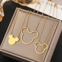 Stainless Steel Necklaces Cute Cartoon Mouse Pendants Chains Choker Fashion Necklace For Women Jewelry Party Childs Kids