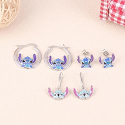 1Pair Anime Lilo And Stitch Earrings Chain Cute Simple Kawaii Earrings Stud Anime Peripherals Cosplay Jewelry Catoon Ear