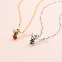 1 Pc Lilo and Stitch Necklace Kawai Heart Necklace Y2k Accessories Gold Color Jewelry Party Gift