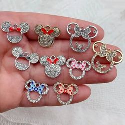 10pcs Fashion Charms Gift Alloy Rhinestone Mickey Head Pendant Jewelry Accessories DIY Electroplating Does Not Fade Craf