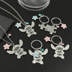Stitch Necklace Friendship Necklaces Keychain Ohana Meanss Family Stainless Steel Personalized Jewelry Gifts for Boys Gi