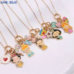 MHS.SUN 1pc Fashion cartoon princess diy pendant necklace for kids girls newest charms chain necklace for children party