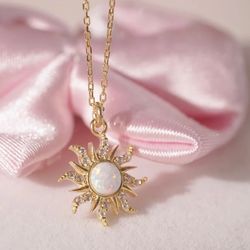 Rapunzel Sun Necklace, Woman Jewelry ,Fashion Wedding Party Accessories Gold Plated, Opal Sun Pendant ,Rapunzel Choker,