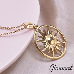 Fashion Round Sun Pendant Necklaces For Women Men Accessories Hope Jewelry Stainless Steel Necklace Vintage Choker Birth