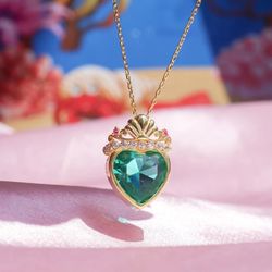 Ariel Crown Charm Necklace Women Girls Fashion Wedding Geek Party Jewelry Green Heart Shell Princess Crown Necklace Gift