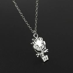Cute Groot Listening Music Pendant Neckaces for Women Men Movie Kids Creative Accessories Jewelry Gifts for Fans Cosplay