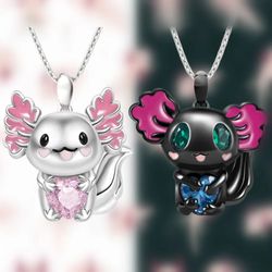 Pretty Cartoon Axolotl Heart Rhinestone Pendant Necklace Exquisite Women's Necklace Fashion Animal Pendant Jewelry Birth