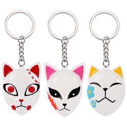 Demon Slayer Mask Keychaion Sabito Makomo Fox Mask Key Ring for Anime Fans Animal Lucky Meaning Wallet Jewelry Accessori