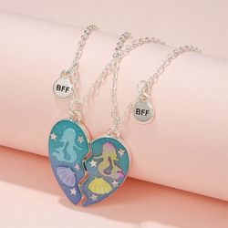 2Pcs/set Ocean Mermaid Shell BFF Necklace Broken Heart Shaped Pendant Necklaces for Girls Best Friend Jewelry Friendship