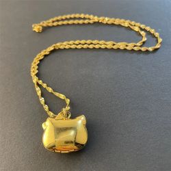 24K Hello Kitty Sanrio Gold Necklace Cute Sanrioed Kt Cat Pendant Water Ripple Necklace Necklace for Girls Birthday Gift