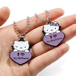 Hello Kitty Couple Pendant Necklace I Love My Boyfriend Girlfriend Necklace Kawaii Sanrio KT Cat Neck Chains for Valenti
