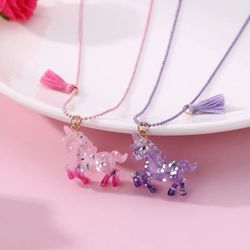 2Pcs/Set Cartoon Resin Unicorn Pendant Chain Best Friends Necklace Cute BFF Friendship Children's Jewelry Gift for Kids
