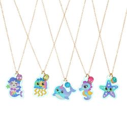 5Pcs/set Cartoon Cute Ocean Animal Mermaid Acrylic Pendant Necklace for Teens Kids Girls Daughter Party Birthday Gifts