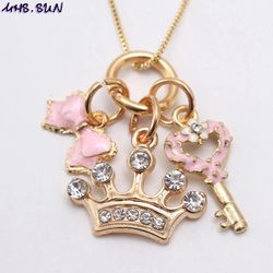 MHS.SUN cute girls fashion crown design pendant necklace diy gold color chain necklace for kids children charm jewelry p