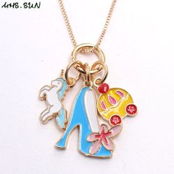 MHS.SUN Girls Heart Charms Jewelry Mermaid Princess Pendant Necklace Fashion Kids Girls Chain Necklace Party Gift 1PC Fo