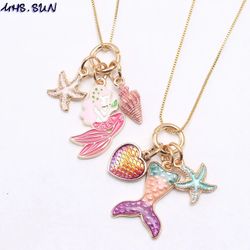MHS.SUN fashion cartoon diy kids chain necklace girls lovely mermaid pendant necklace for kids best friend gift starfish