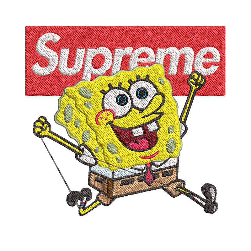 Spongebob Squarepants Supreme Embroidery design, Spongebob Embroidery, cartoon design, Embroidery File, Digital download.jpg