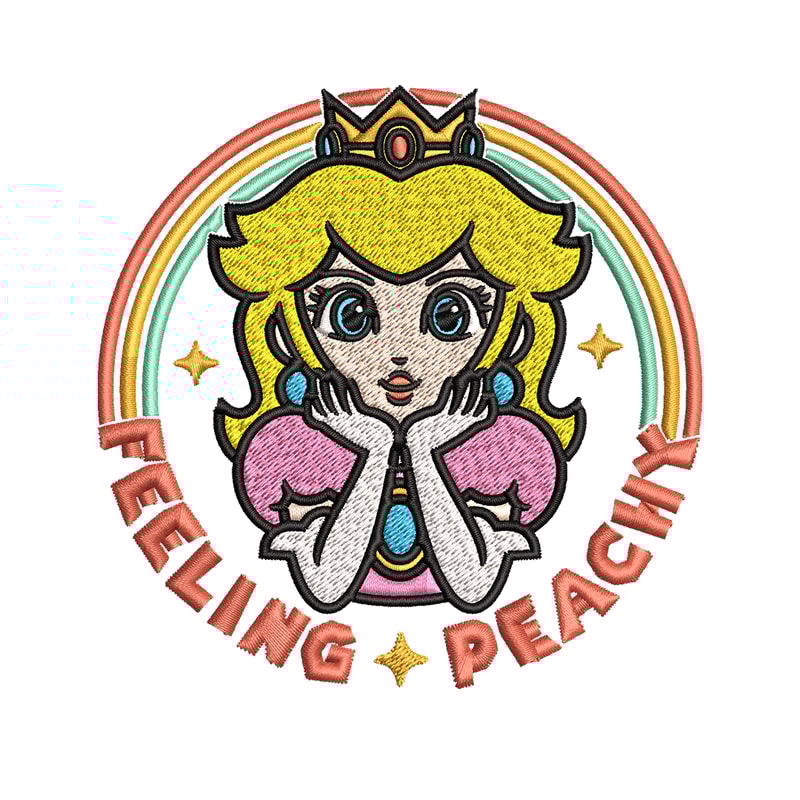 Princess Peach Feeling Peachy Embroidery design, Feeling Peachy Embroidery, Embroidery File, Digital download..jpg