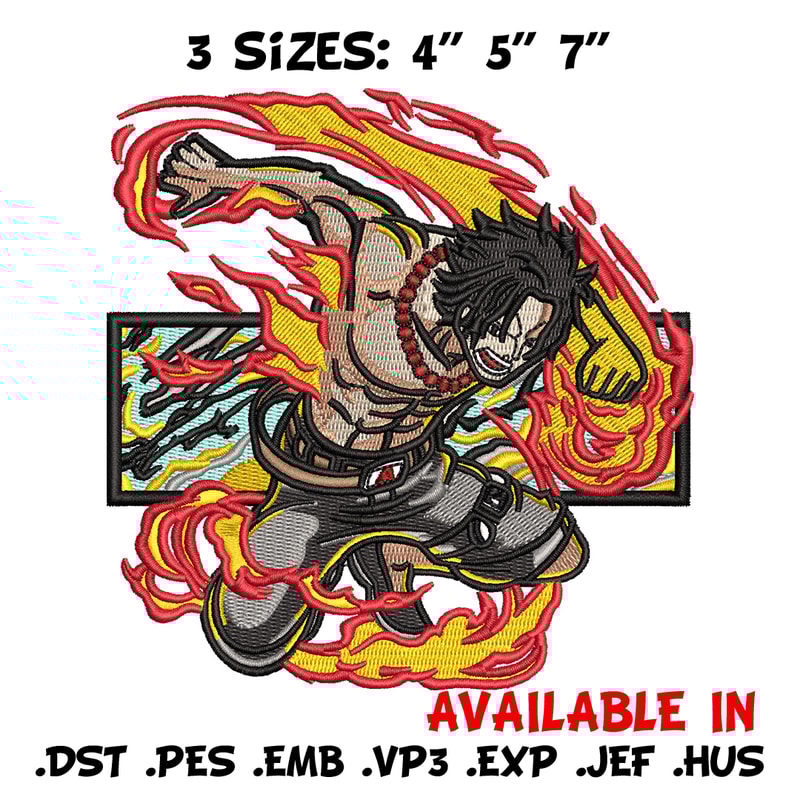 Ace flame embroidery design, One piece embroidery, Anime design, Embroidery shirt, Embroidery file, Digital download.jpg