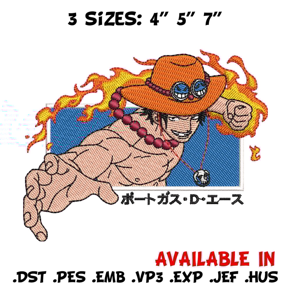 Ace punch embroidery design, One piece embroidery, Anime design, Embroidery shirt, Embroidery file, Digital download.jpg