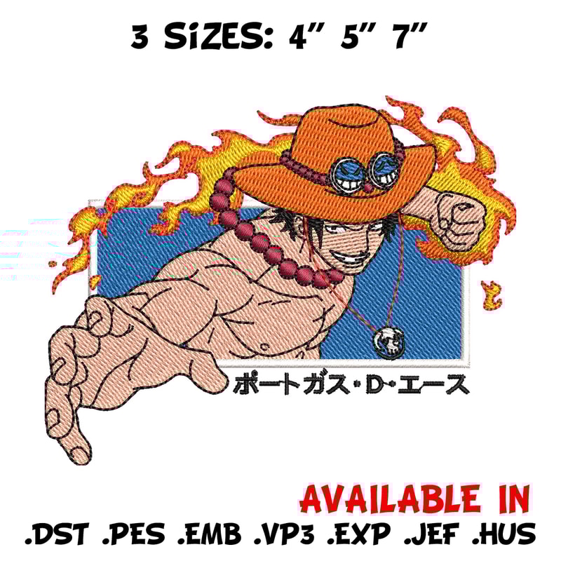 Ace punch embroidery design, One piece embroidery, Anime design, Embroidery shirt, Embroidery file, Digital download.jpg