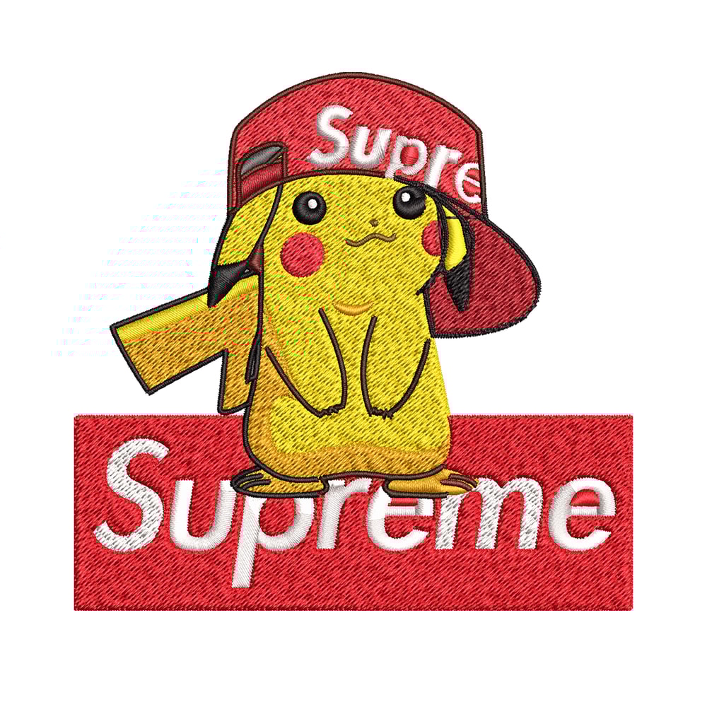 Supreme Pikachu Embroidery design, Pokemon Embroidery, anime design, Embroidery File, anime shirt, Digital download..jpg