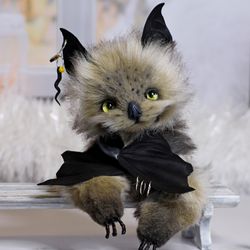 ON ORDER Bat Lavni fur bat, black bat, red eyes, furry doll, soft doll, fur doll, stuffed toy, plush bat, furry bat