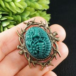 Green Fern Cameo Brooch Flower Floral Branch Forest Nature Botanical Vintage Antique Cameo Brooch Pin Jewelry Gift 8241