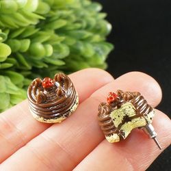 Chocolate Brown Cake Studs Earring Posts Cute Tiny Kawaii Food Dessert Stainless Steel Stud Earrings Jewelry Gift 8427