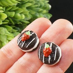 Chocolate Strawberry Cake Studs Earring Posts Cute Tiny Kawaii Food Dessert Stainless Steel Stud Earrings Jewelry 8429